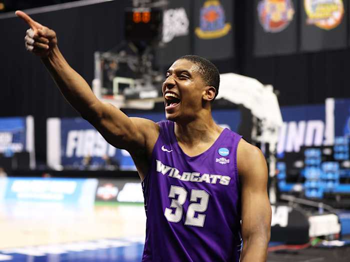 Abilene Christian's Joe Pleasant celebrates the Wildcats' shocking win over Texas